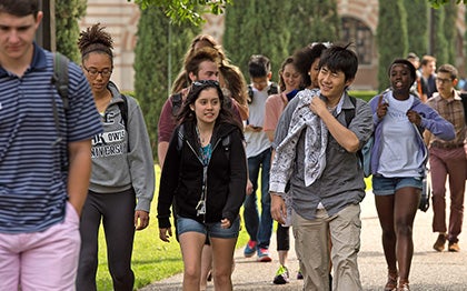 Students walking in academic quad